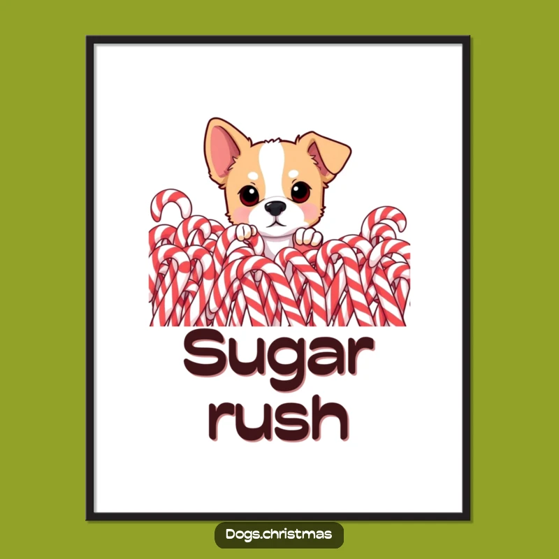 Funny Dog Candy Cane Poster - Curious Pup Sweet Holiday Art Print