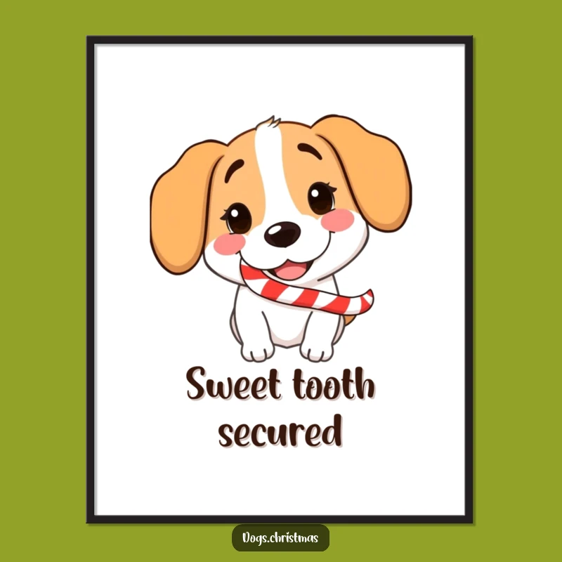 Funny Dog Candy Cane Poster: Grinning Pup with Treat - Festive Holiday Art for Walls