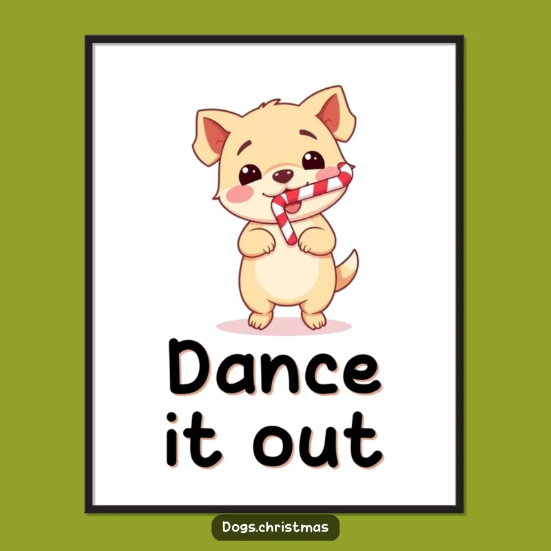 Funny Dog Dance Poster: Kawaii Pup Candy Cane Wall Art, Perfect Humorous Gift!