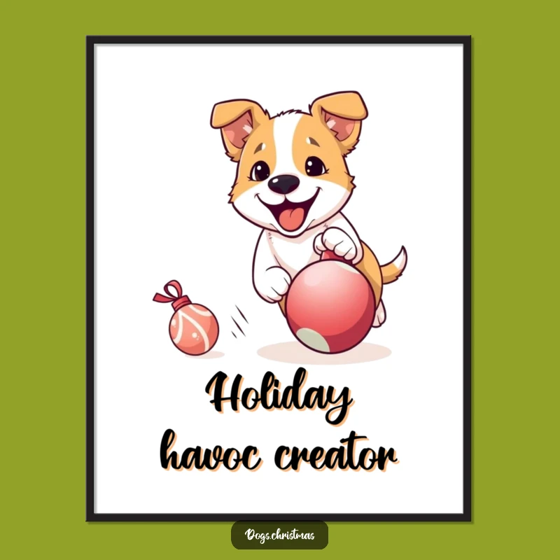 Funny Dog Ornament Chaos Poster: Hilarious Holiday Art for Festive Walls