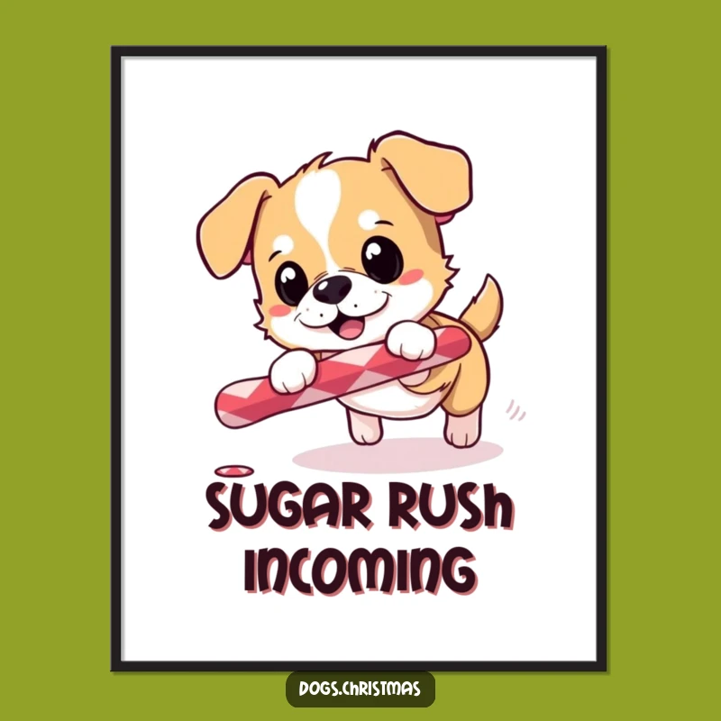 Funny Dog Poster: Candy Cane Chase, Holiday Wall Art, Exciting Gift Idea