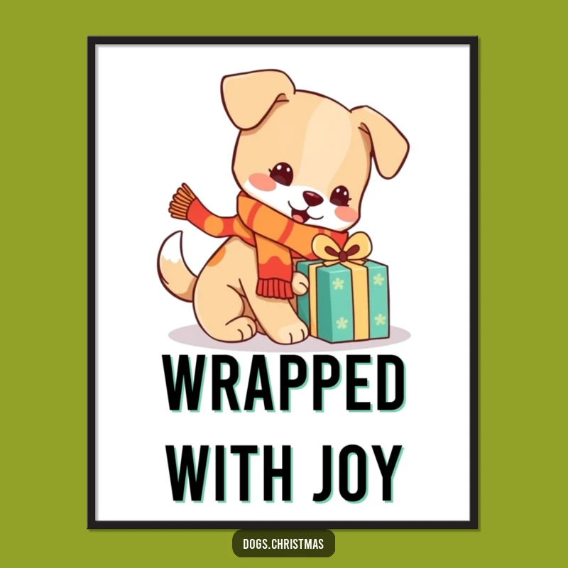 Funny Festive Dog Poster, Kawaii Scarf Pup Art, Holiday Decor Gift