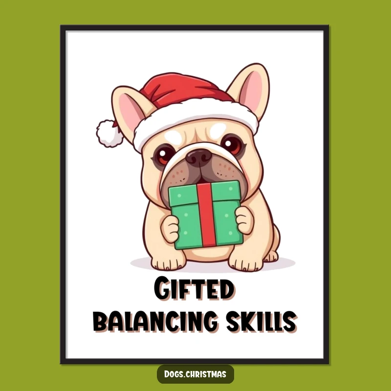 Funny Kawaii Bulldog Santa Poster - Festive Dog Art Gift
