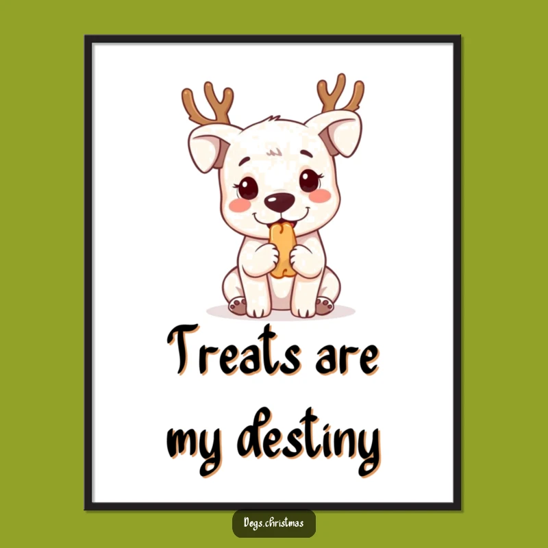 Funny Kawaii Dog Antlers Poster - Adorable Festive Wall Art Gift
