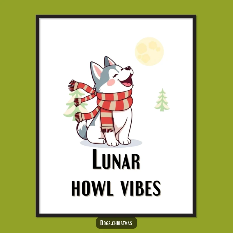 Funny Kawaii Husky Howl Poster - Festive Moonlit Night Art