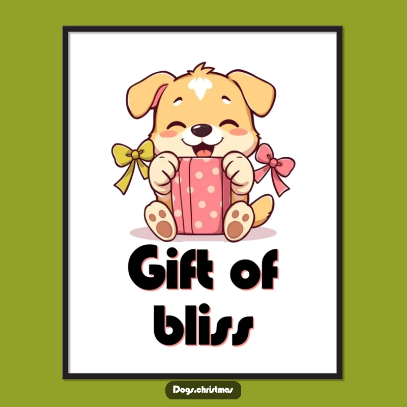 Funny Unwrapping Dog Poster: Happy Paws Art, Whimsical Gift Decor, Joyful Funny Gift