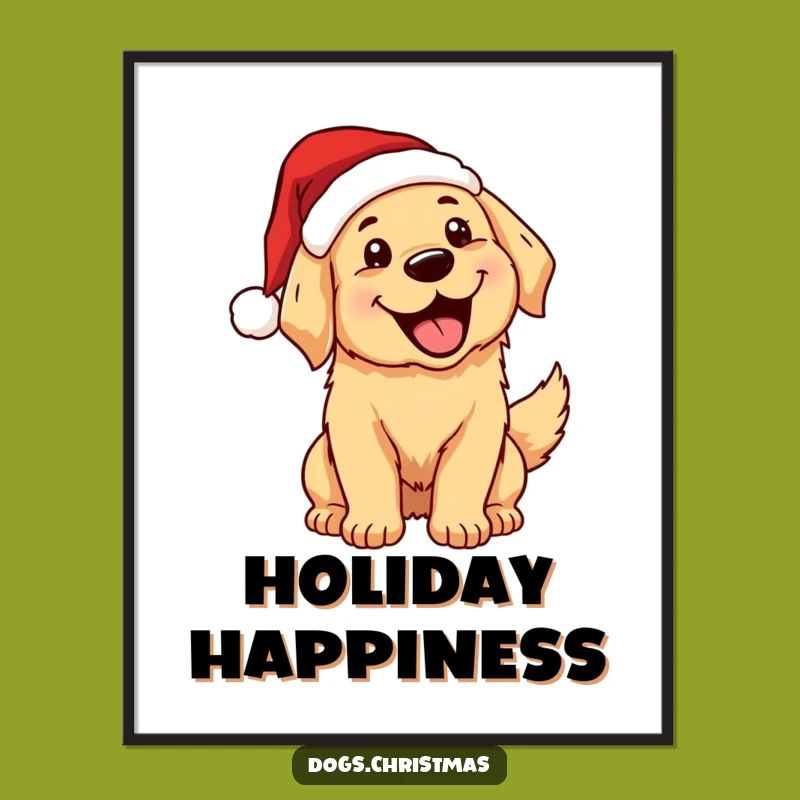 Funny Kawaii Golden Retriever Santa Poster - Festive Dog Art