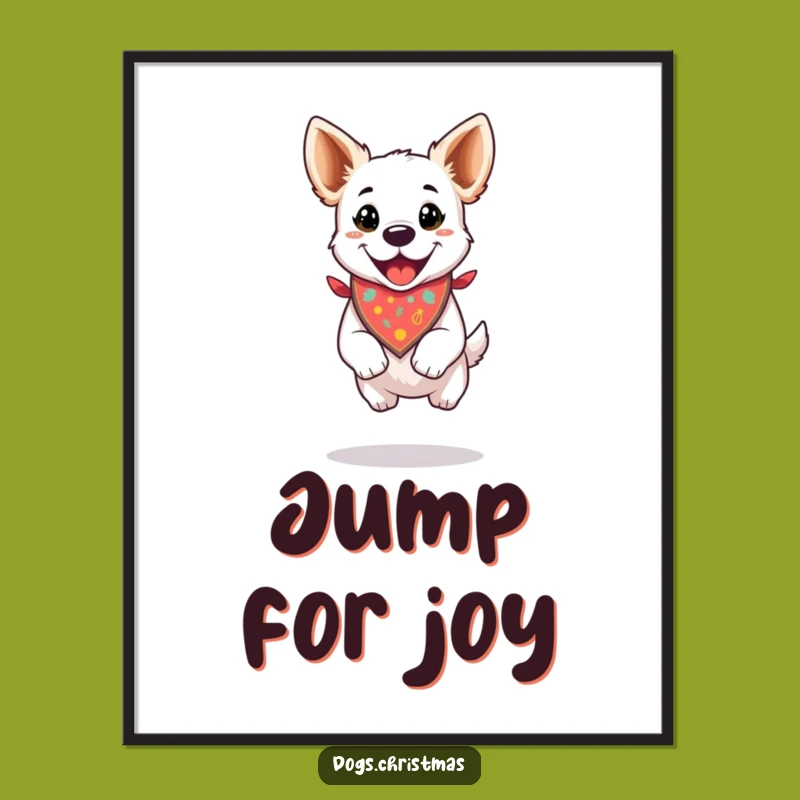 Funny Dog Poster: Happy Jump Celebration, Festive Bandana Art, Gift Idea