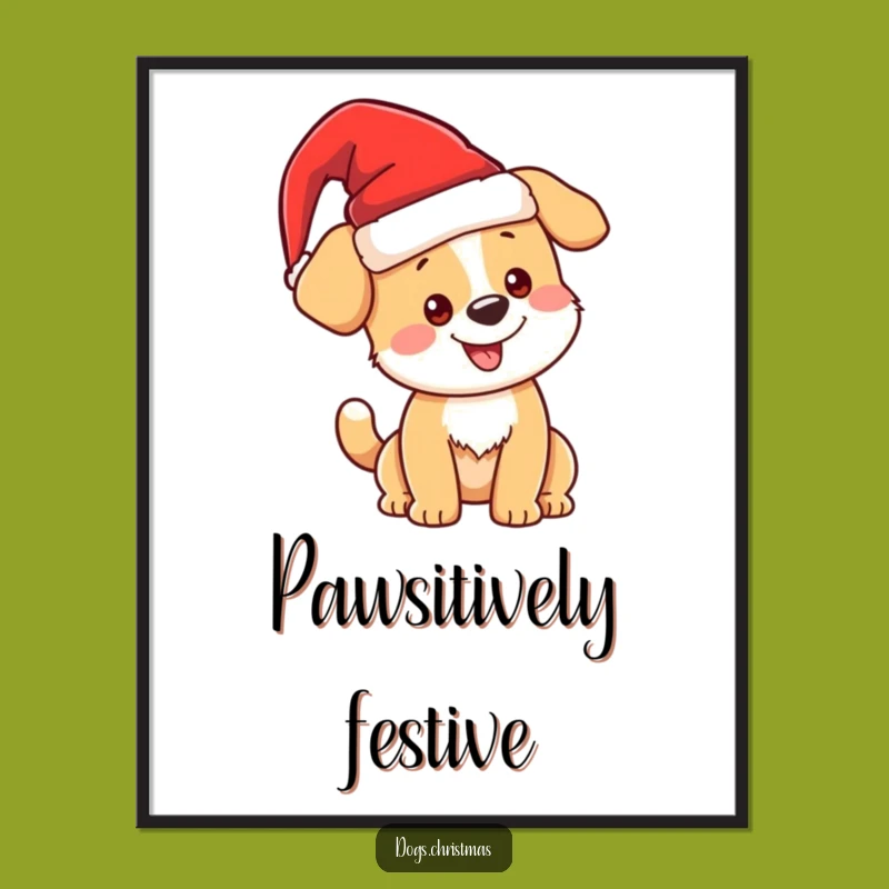 Funny Christmas Dog Poster, Kawaii Santa Pup Art, Festive Decor Gift