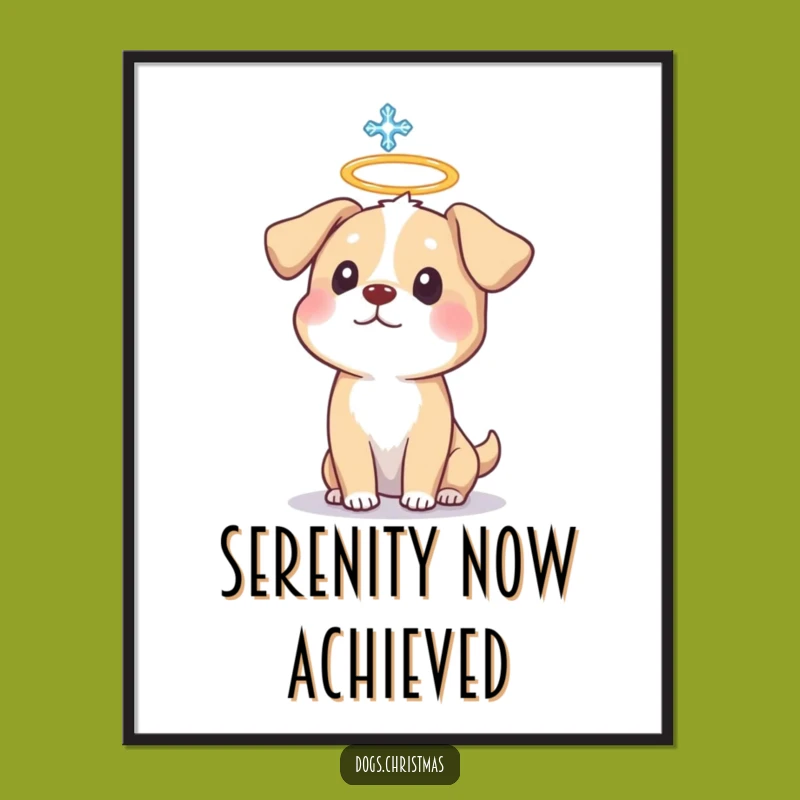 Funny Dog Halo Poster: Adorable Surprised Dog with Halo & Snowflake Art for Wall Decor