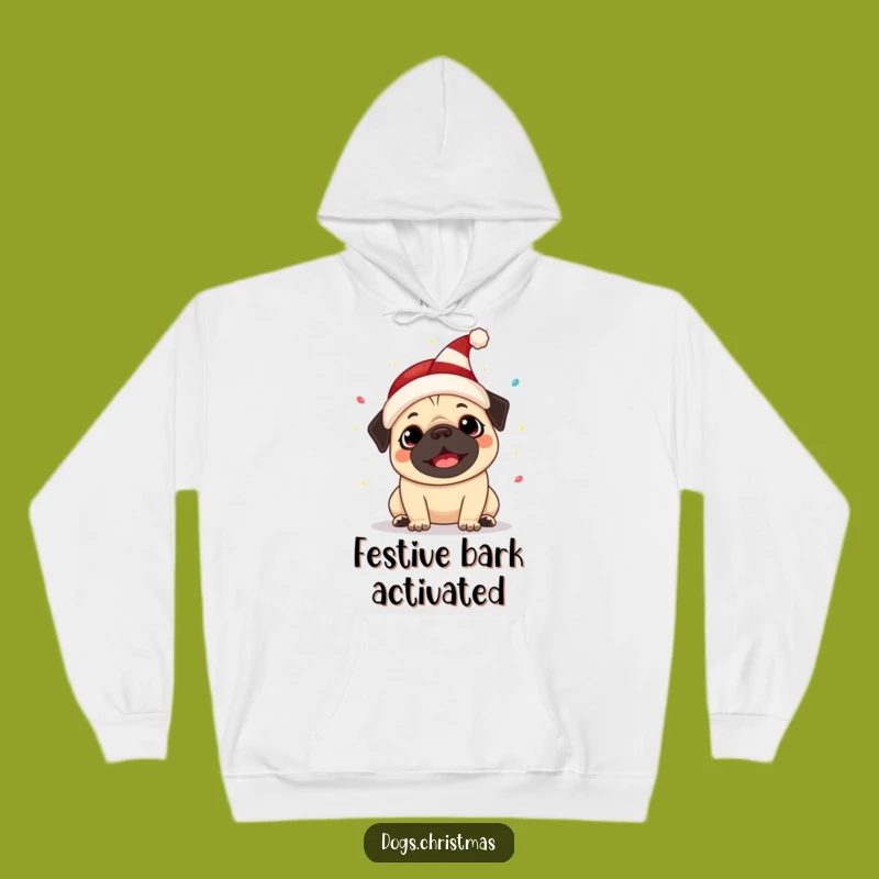 Funny Kawaii Pug Elf Hat Hoodie: Cozy Festive Lights Sweatshirt Perfect Funny Gift