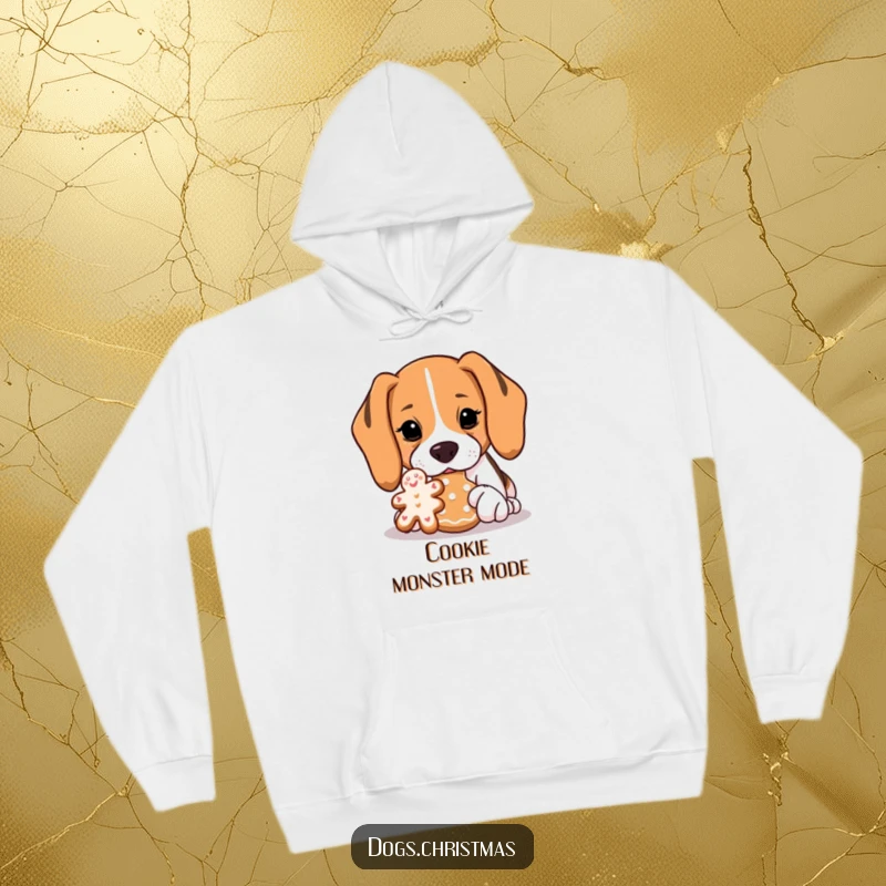 Funny Beagle Hoodie: A beagle intensely sniffs a gingerbread cookie, showcasing a humorous and relatable doggy obsession.