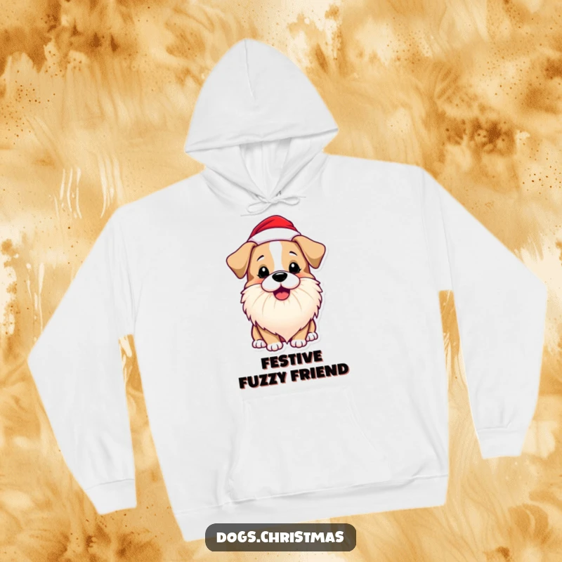 Funny Dog Hoodie featuring a dog with a Santa beard, barking with holiday joy, perfect for cozy celebrations.
