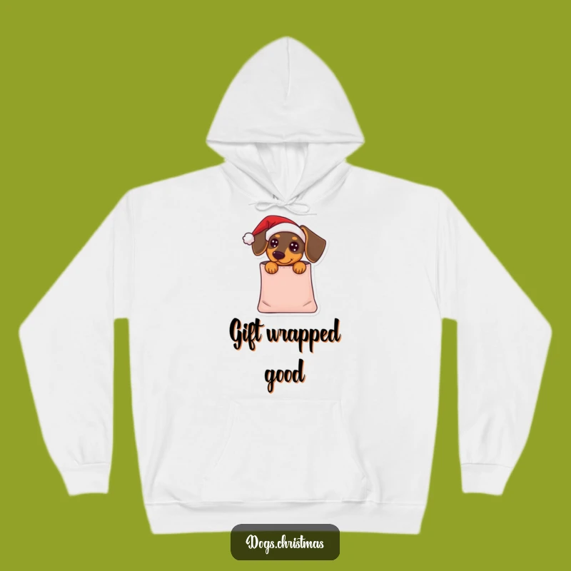 Funny Dachshund Santa Hoodie - Cozy Festive Dog Gift Bag Surprise