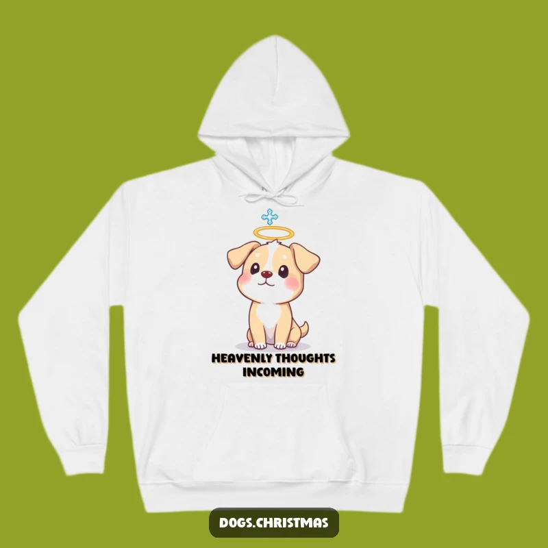 Funny Dog Halo Hoodie: Cozy & Comical Surprised Puppy with Halo and Snowflake Design