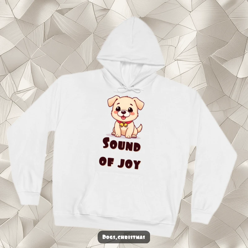 Funny hoodie with a delightful dog wearing tiny jingle bells on its collar, symbolizing playful joy.