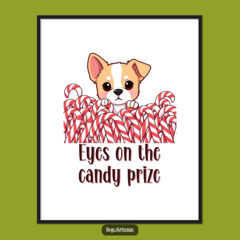 Free Printable Dog Wall Art: Curious Candy Cane Peeker Downloadable Decor