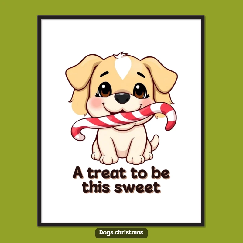 Free Printable Dog Wall Art - Smiling Candy Cane Humorous Downloadable Decor