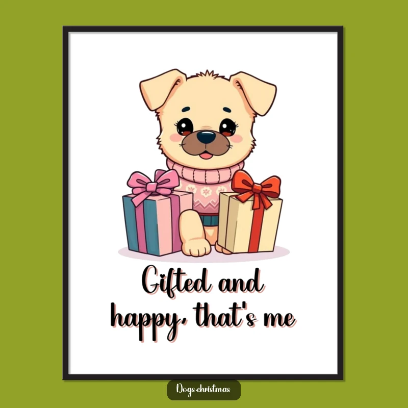 Free Printable Kawaii Dog Wall Art: Festive Pup Gift Downloadable Decor
