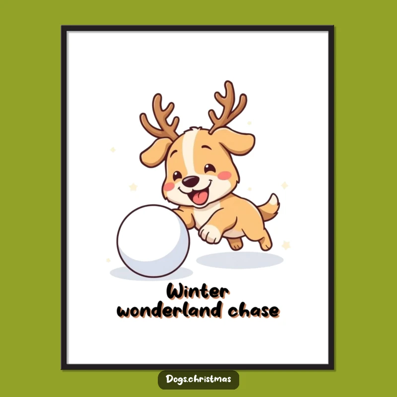 Funny Antler Dog Snowball Art: Free Printable Decor - Downloadable Winter Whimsy!