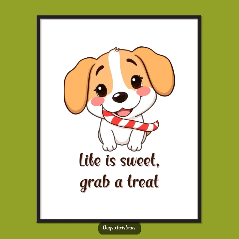 Funny Free Printable Wall Art: Grinning Candy Cane Dog Poster Downloadable Decor