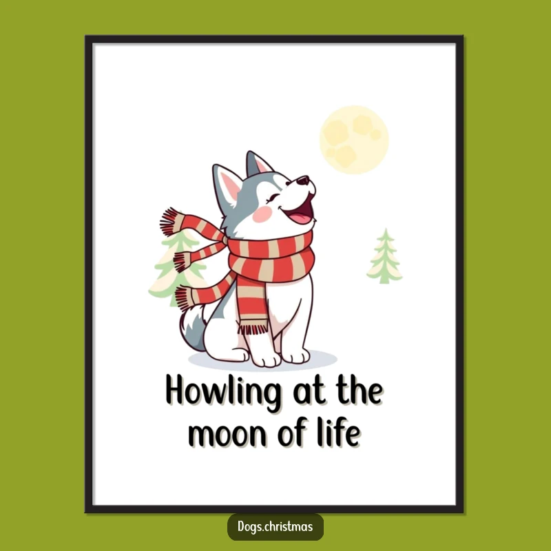 Kawaii Husky Howling Funny Printable Wall Art - Free Festive Scarf Downloadable Decor