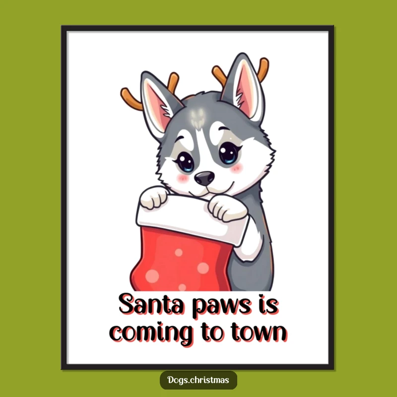 Free Printable Funny Husky Art - Reindeer Dog Downloadable Festive Wall Decor