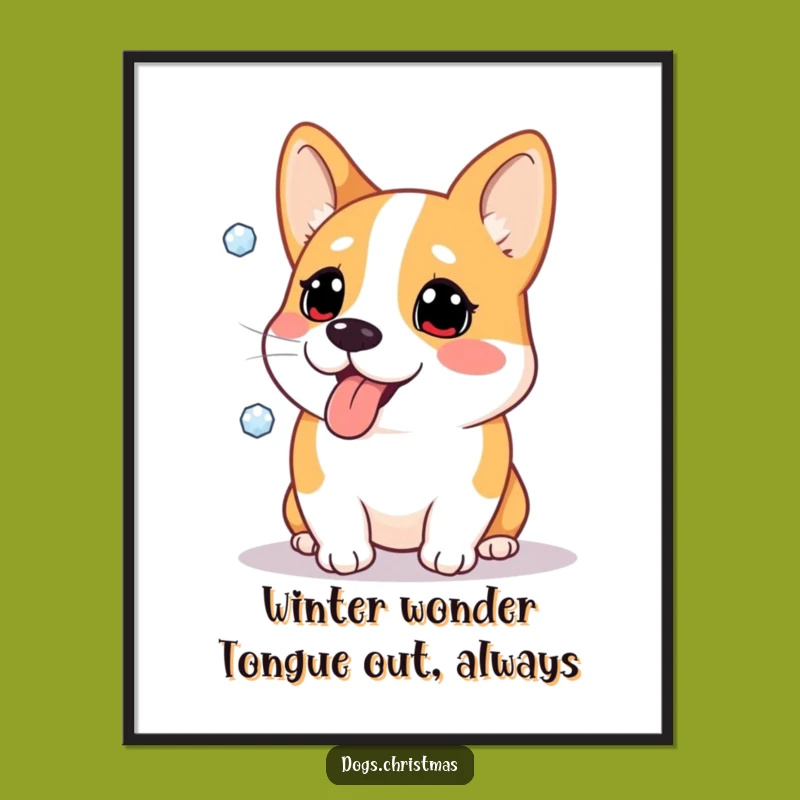 Free Printable Funny Corgi Art - Snowflake Catch Downloadable Winter Wall Decor