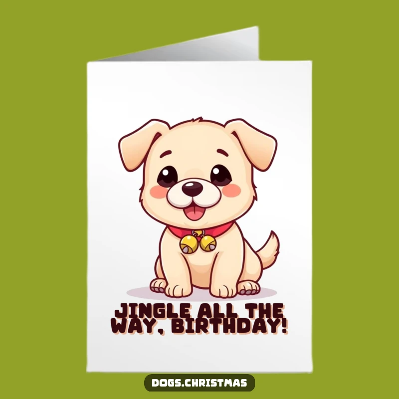 Free Printable Birthday Card: Cute Bell Dog, Funny Downloadable Gift for Dog Lovers