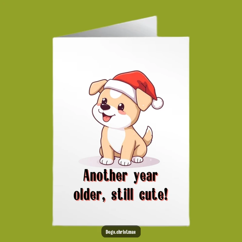 Free Printable Birthday Card: Funny Dog Santa Hat - Joyful Wagging Tail Downloadable Gift