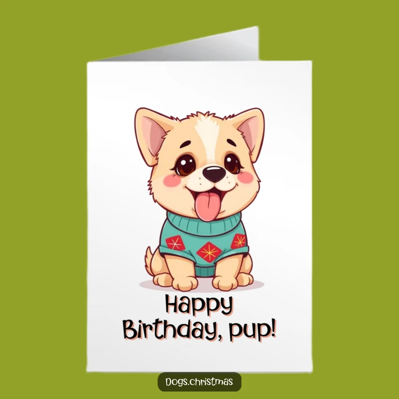 Free Printable Birthday Card: Festive Dog Sweater - Funny Downloadable Gift