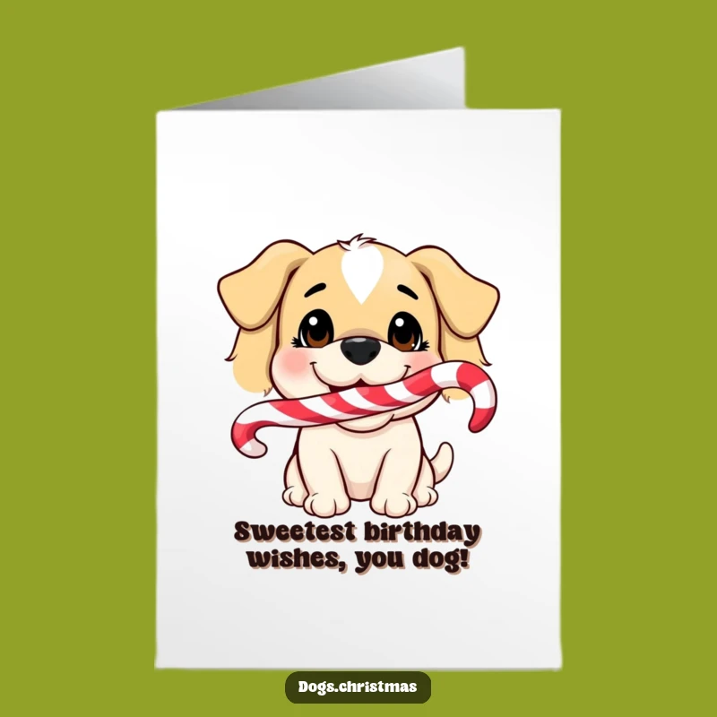 Free Printable Funny Dog Birthday Card - Candy Cane Smile Downloadable Greeting