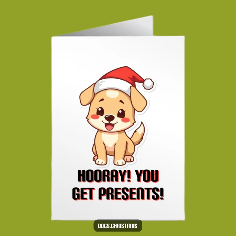 Free Printable Dog Congrats Card: Santa Pup Celebrating Downloadable Gift