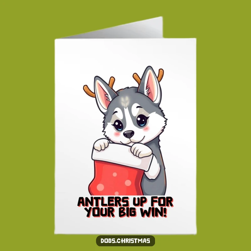 Free Printable Husky Congrats Card - Reindeer Dog Downloadable Festive Cheer