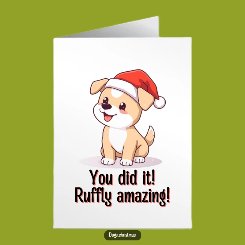 Free Printable Congrats Card: Funny Dog Santa Hat - Wagging Tail Celebration Downloadable