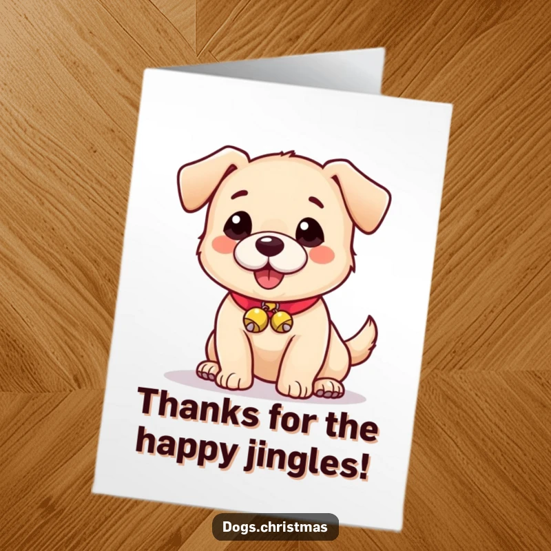 Funny Free Printable Thank You Card: A cute dog with a collar featuring small bells looks playful and endearing.