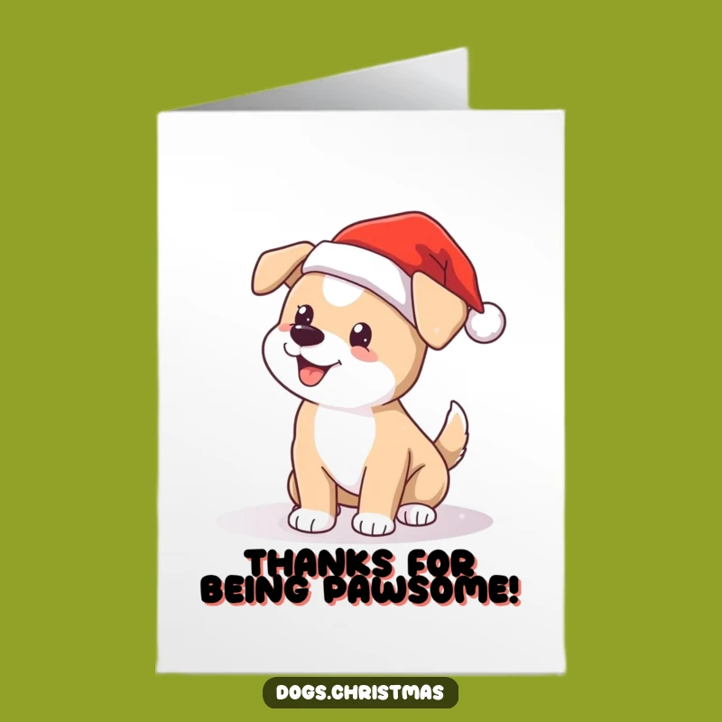 Free Printable Thank You Card: Funny Dog Santa Hat - Grateful Wagging Tail Downloadable