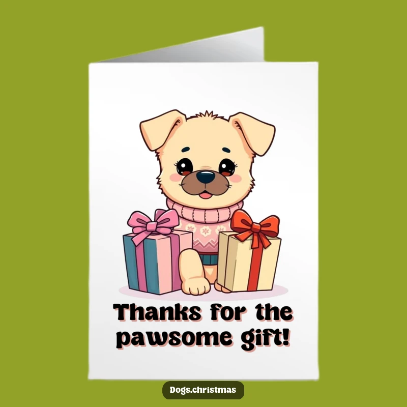 Free Printable Kawaii Dog Thank You Card: Festive Pup Gift Downloadable Appreciation