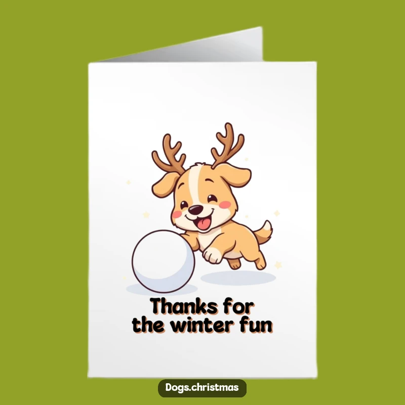 Free Printable Thank You Card: Antler Dog Snowball Fun - Downloadable Thanks!