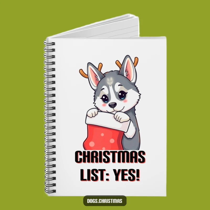 Funny Husky Reindeer Notebook - Curious Dog Holiday Planner Gift