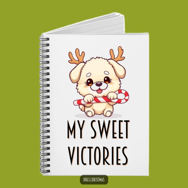 Funny Festive Dog Notebook - Fluffy Antler Pup Candy Cane Journal