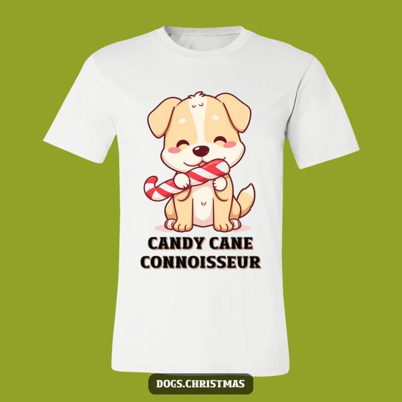 Funny Candy Cane Dog T-Shirt: Sweet Pup Tail Wag, Festive Funny Gift