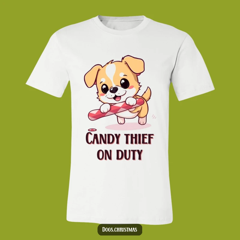 Funny Dog Candy Cane T-Shirt: Excited Pup Holiday Fun, Great Gift
