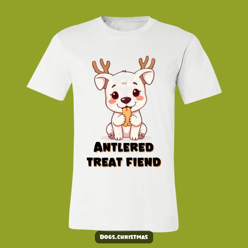 Funny Kawaii Dog with Antlers T-Shirt - Adorable Festive Pup Tee