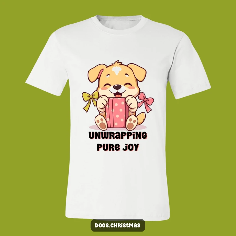 Funny Unwrapping Dog Present T-Shirt: Happy Paws Opening Gift Tee, Joyful Funny Gift