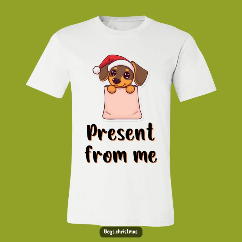 Funny Dachshund Santa Tee - Festive Dog Peeking Holiday Shirt Gift