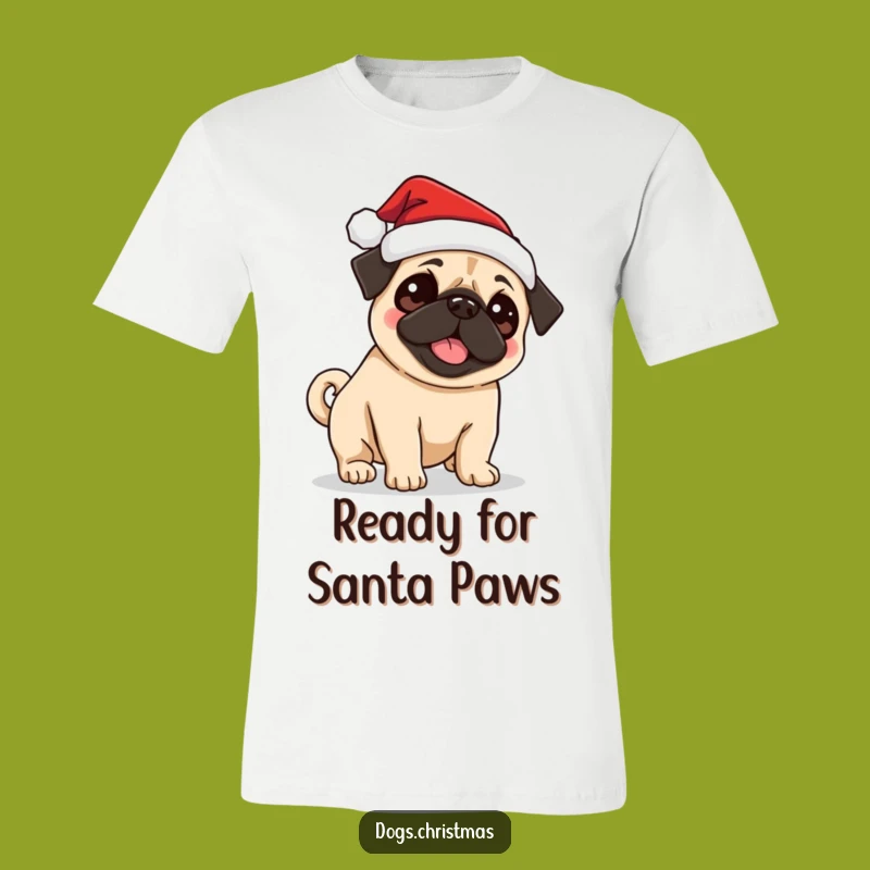 Funny Pug Santa T-Shirt: Excited Tail Wagging Dog Tee for Merry Christmas Fun