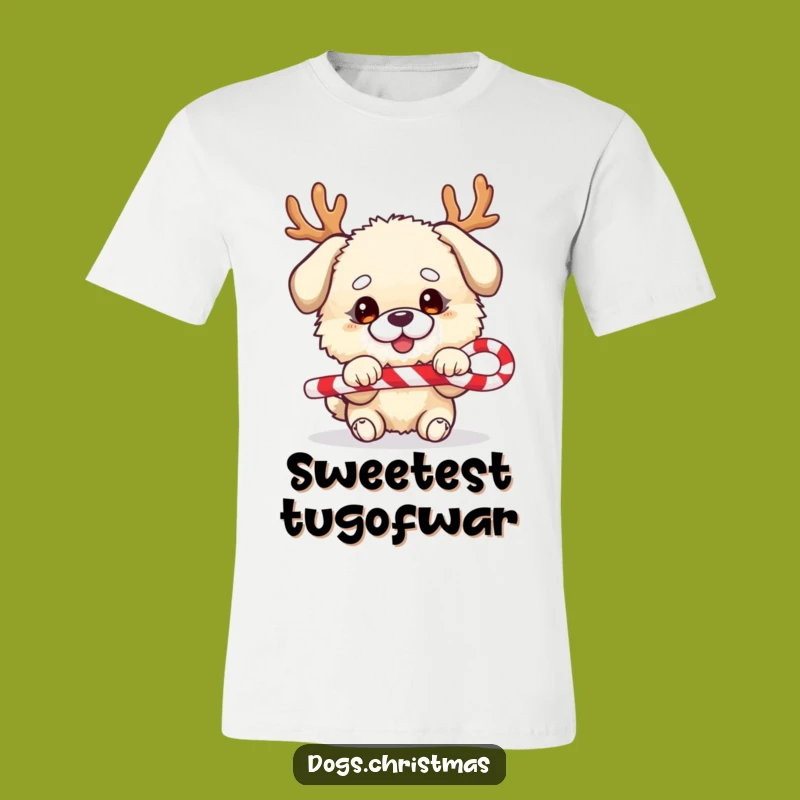 Funny Festive Dog T-Shirt - Fluffy Antler Pup Candy Cane