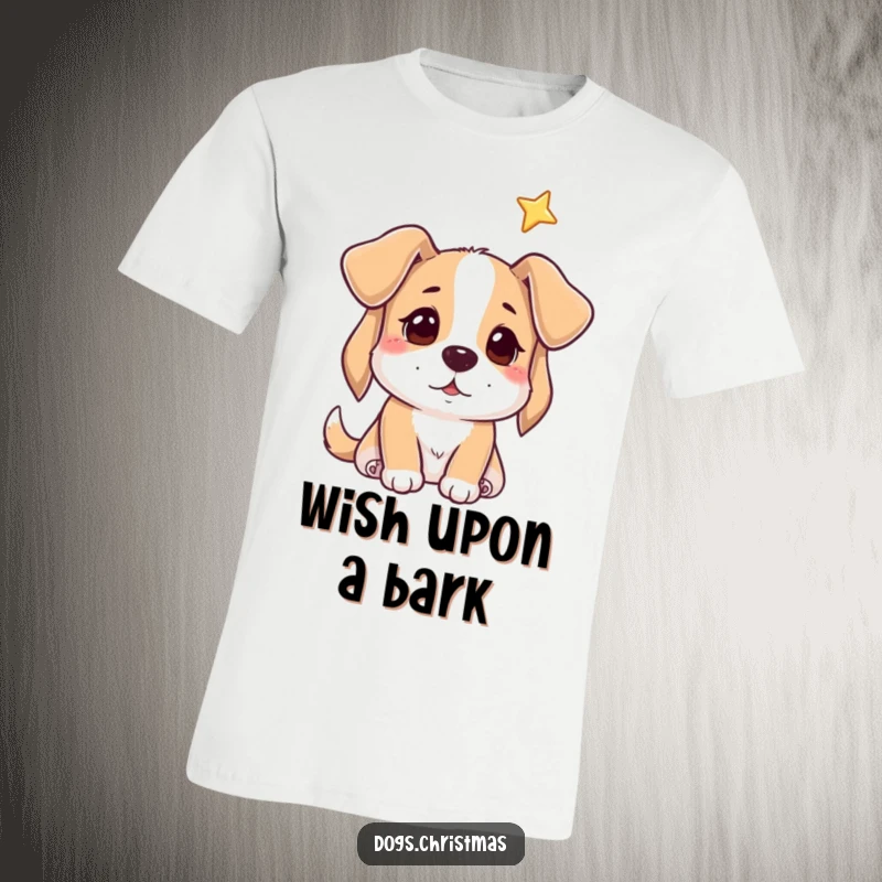 Funny t-shirt depicting a dog with a longing gaze fixed upon a distant, shining star.