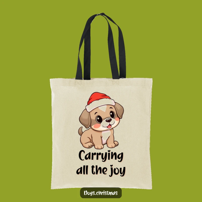 Funny Santa Puppy Tote Bag: Cute Dog Wagging Tail, Stylish Eco-Friendly Gift